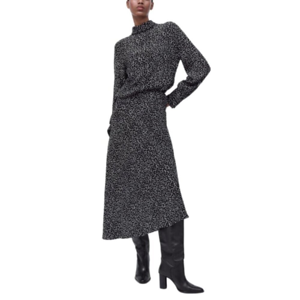 ZARA Womens M-L Polka Dot Maxi Long Sleeve Dress